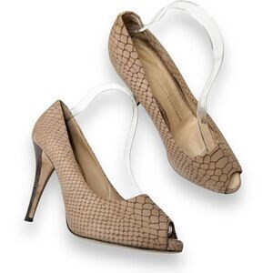 Giuseppe Zanotti Beige Python Embossed Leather Peep Toe Heels Pumps Women’s 40